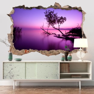 Vinilo decorativo agujero 3d atardecer en el lago Vinilo decorativo agujero 3d atardecer en el lago