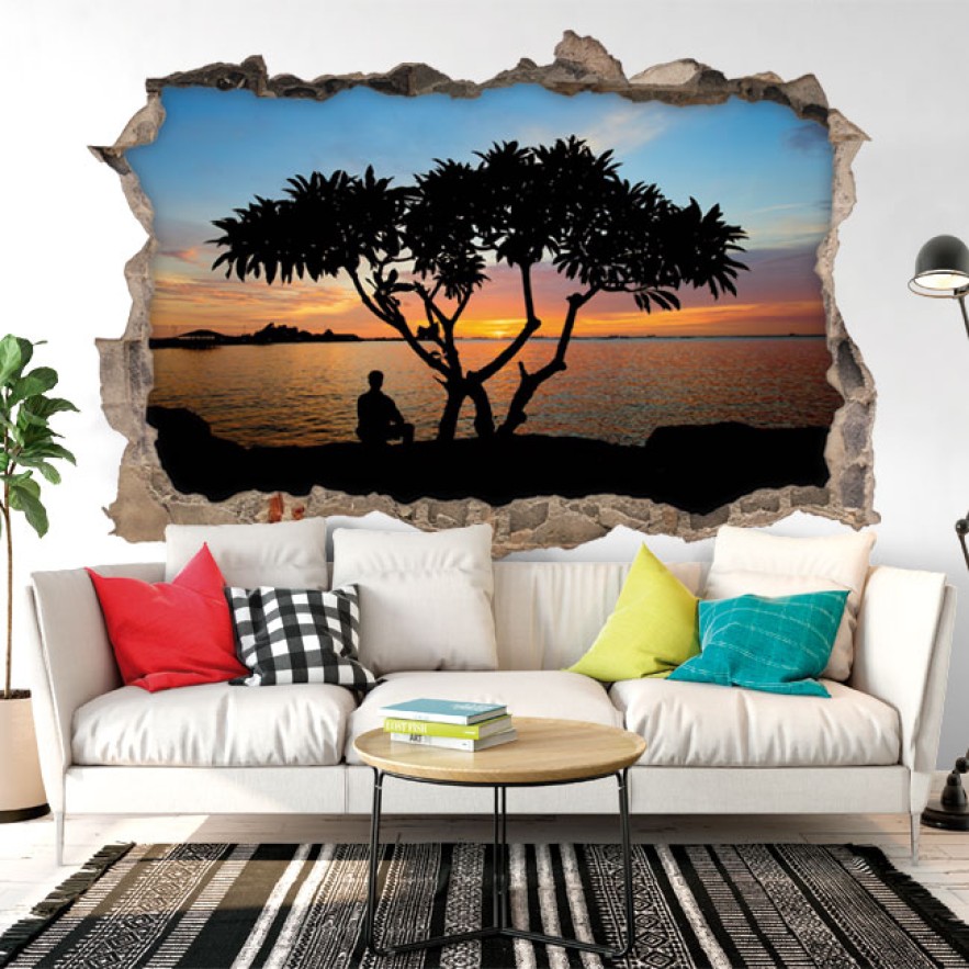 Vinilo agujero 3d atardecer en tailandia