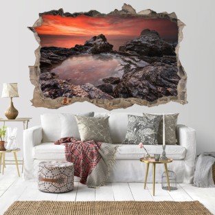 Vinilo agujero 3d atardecer rocky beach bulgaria
