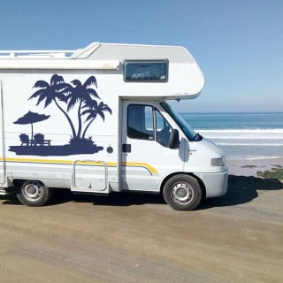 Vinilos y pegatinas autocaravanas playa con palmeras