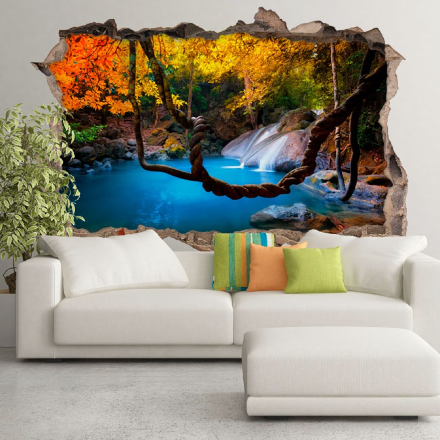 Vinilos agujero 3d cascada de asia