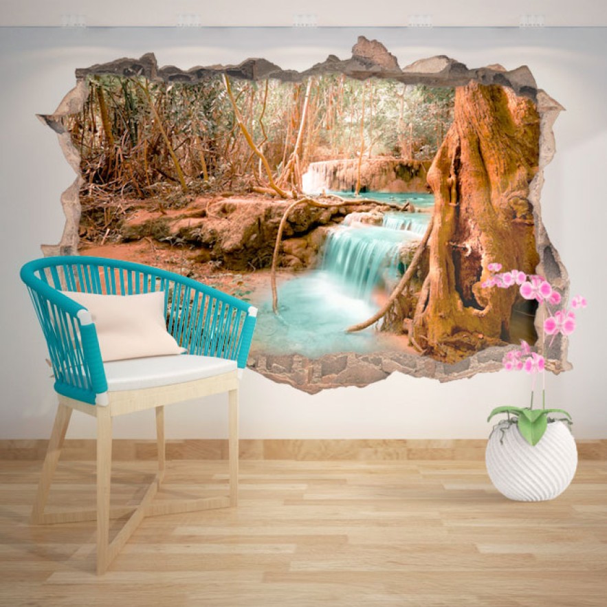 Vinilos agujero 3d cascada en el bosque