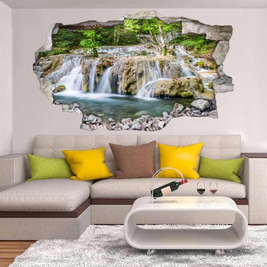 Vinilos decorativos agujero 3d cascadas en la naturaleza