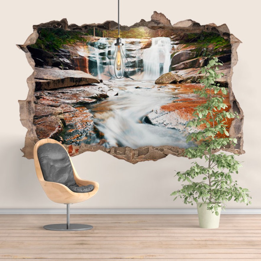 Vinilos agujero 3d cascadas montaña rocas