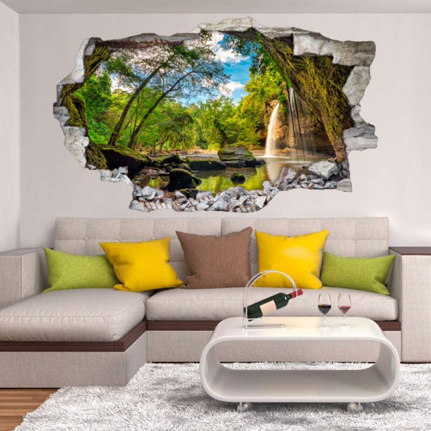 Vinilos agujero 3d cascadas montañas