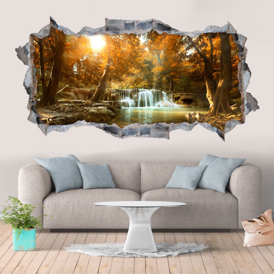Vinilo agujero 3d cascadas y naturaleza
