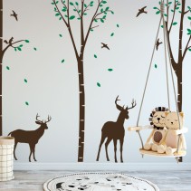 Vinilos decorativos ciervos y árboles en el bosque