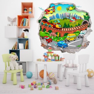 Vinilos agujero 3d ciudad infantil