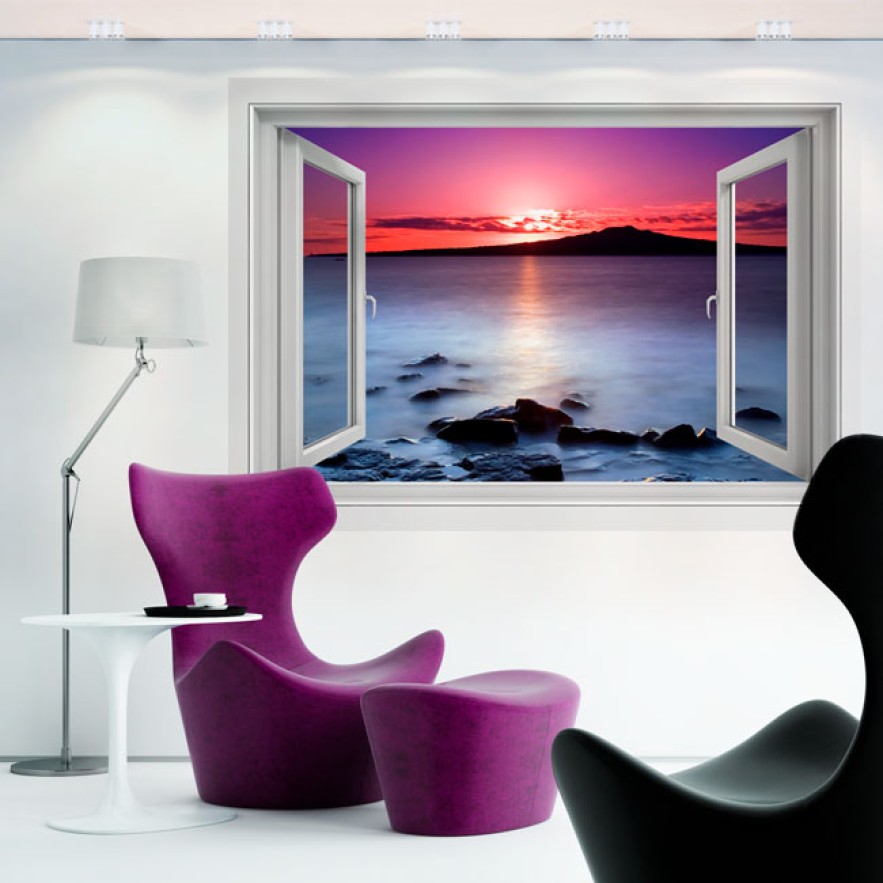 Vinilos ventana 3d lago al amanecer