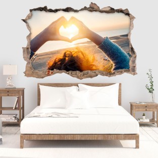 Vinilo agujero 3d corazón al atardecer Vinilo agujero 3d corazón al atardecer