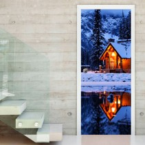 Vinilos de puertas cabaña en invierno