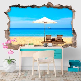 Vinilos agujeros 3d paisaje día relax en playa Vinilos agujeros 3d paisaje día relax en playa