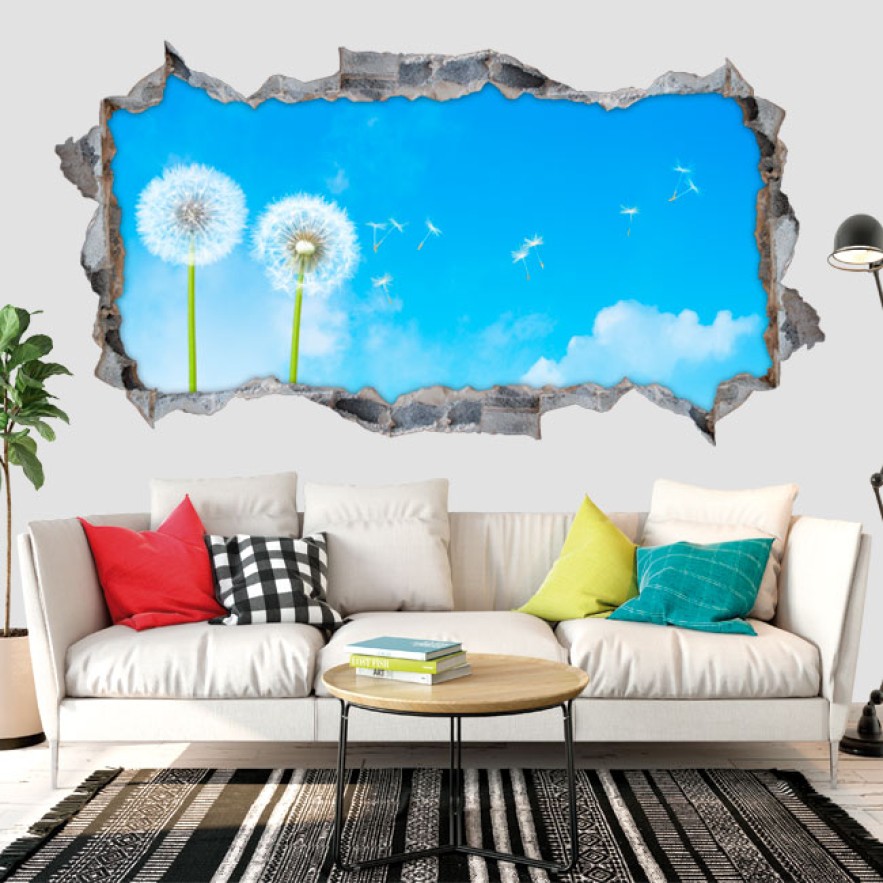 Vinilos decorativos agujero 3d flores diente de león