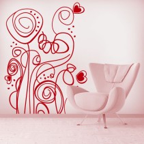 Vinilos decorativos flores retro corazones