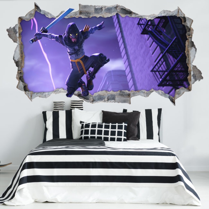Vinilo decorativo agujero 3d fortnite videojuego