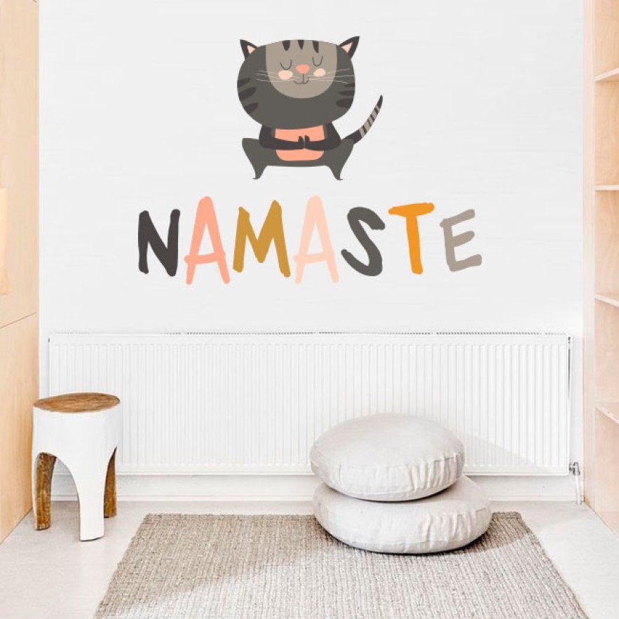 Vinilos decorativos gatito con frase de yoga namaste