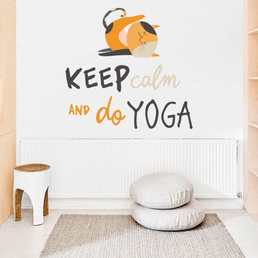 Vinilos gatito frases en inglés keep calm yoga