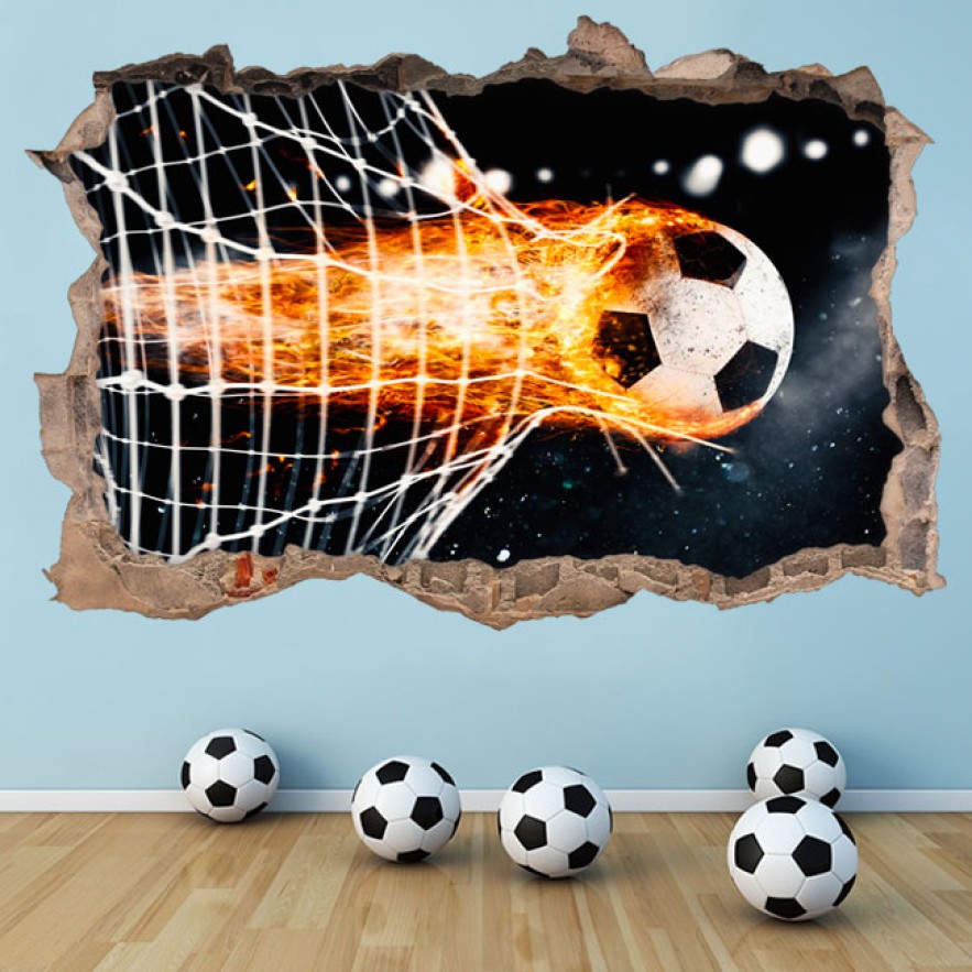 Vinilos decorativos agujero 3d balón gol fútbol