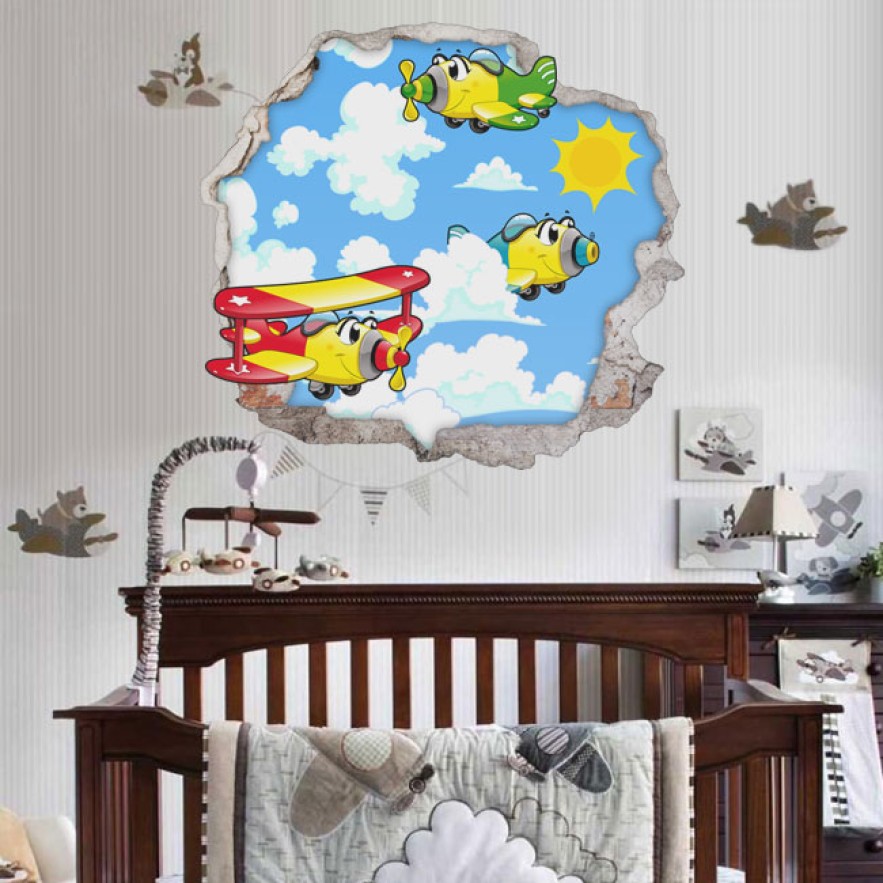 Vinilos infantiles agujero 3d aviones