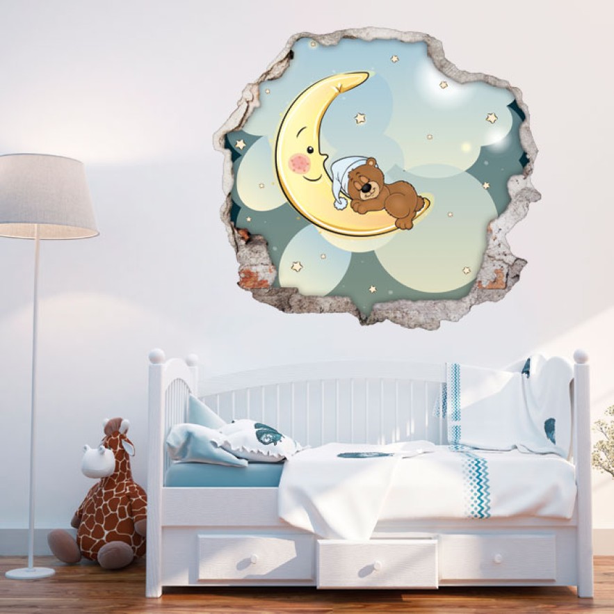 Vinilos infantiles agujero 3d osito dulces sueños