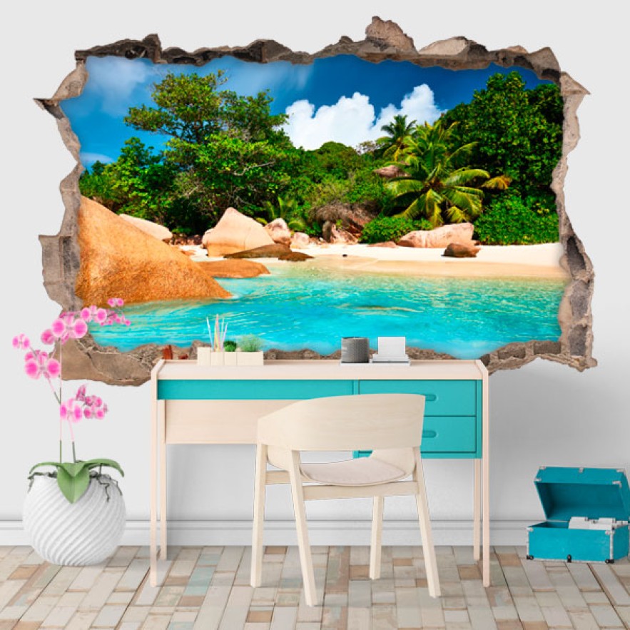 Vinilos agujero 3d isla tropical