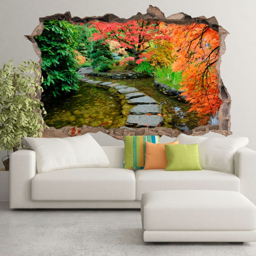 Vinilos agujero 3d jardín japonés