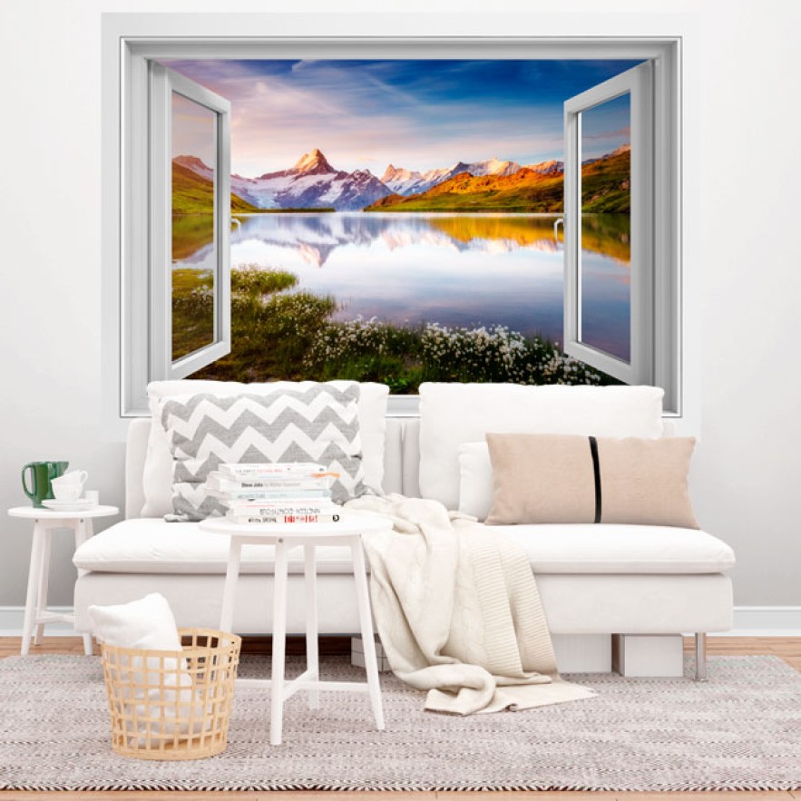 Vinilos ventana 3d lago bachalpsee alpes suizos