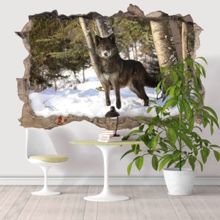 Vinilos decorativos agujero 3d lobo en el bosque