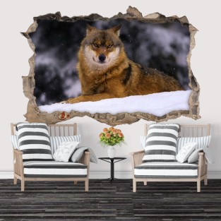 Vinilo agujero 3d lobo en invierno