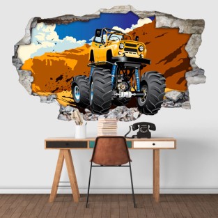 Vinilos agujero 3d ilustración monster truck Vinilos agujero 3d ilustración monster truck