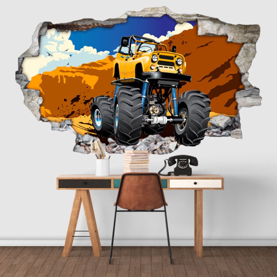 Vinilos agujero 3d ilustración monster truck