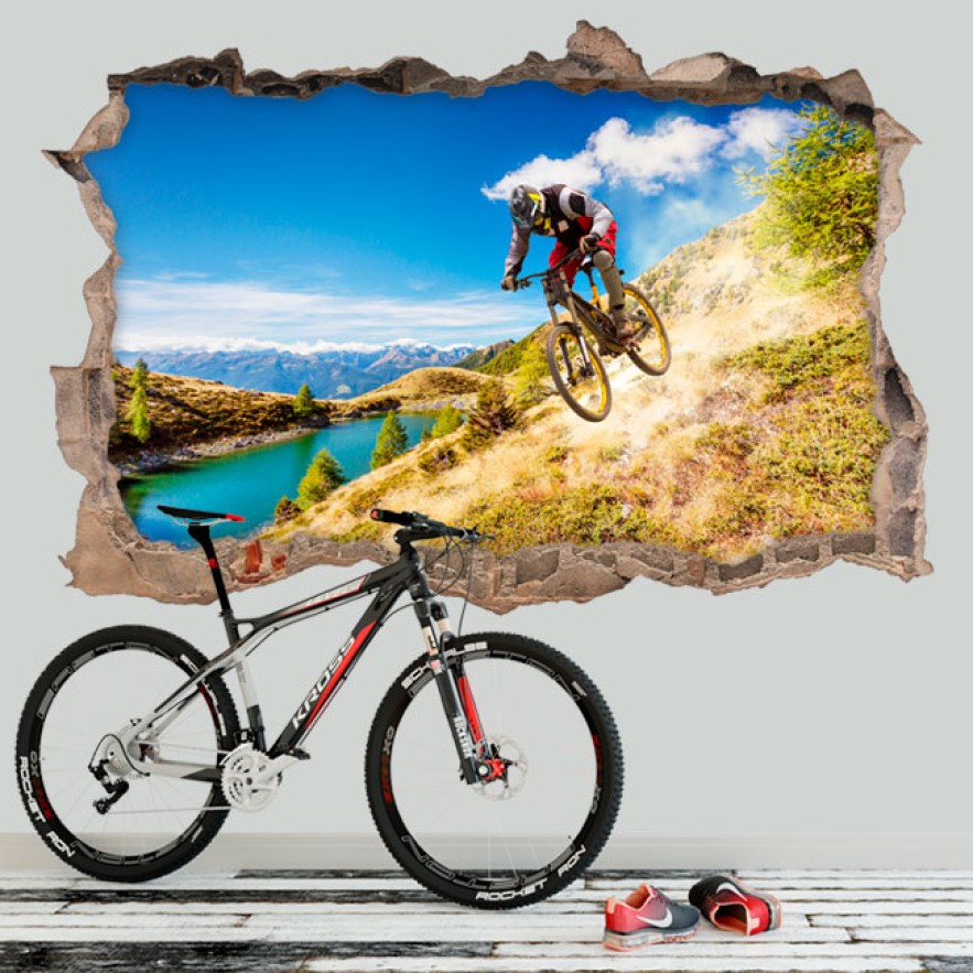 Vinilos decorativos agujero 3d mountain bike