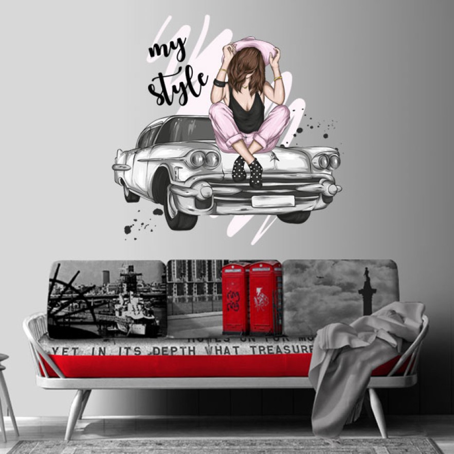 Vinilos chica y coche retro my style