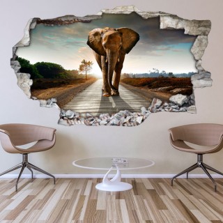 Vinilo decorativo agujero 3d para paredes elefante