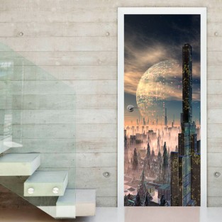 Vinilos para puertas de ciudad futurista Vinilos para puertas de ciudad futurista