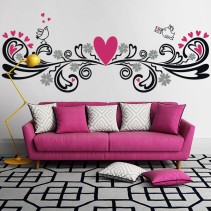 Vinilos decorativos florales con pajaritos y corazones