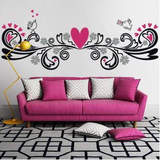 Vinilos decorativos florales con pajaritos y corazones Vinilos decorativos florales con pajaritos y corazones