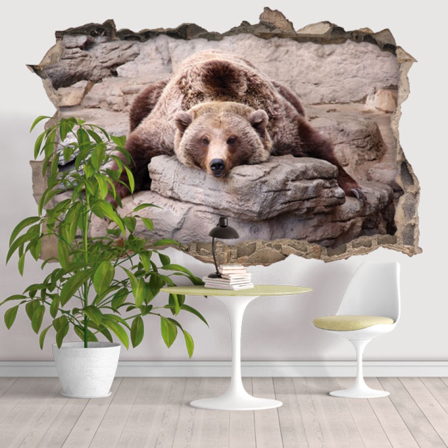 Vinilo decorativo agujero 3d oso grizzly