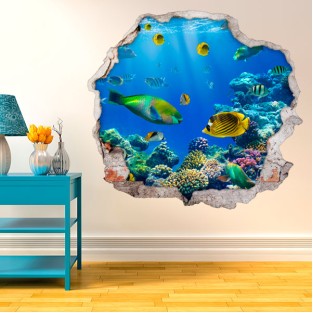 Vinilo agujero 3d peces bajo el agua Vinilo agujero 3d peces bajo el agua