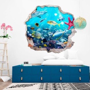 Vinilos agujero 3d peces y estrella de mar