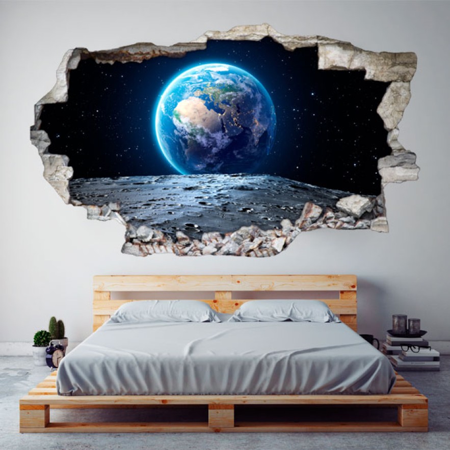 Vinilo agujero 3d planeta tierra desde luna