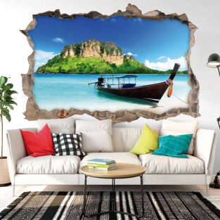 Vinilos agujero 3d bote en playa de tailandia Vinilos agujero 3d bote en playa de tailandia