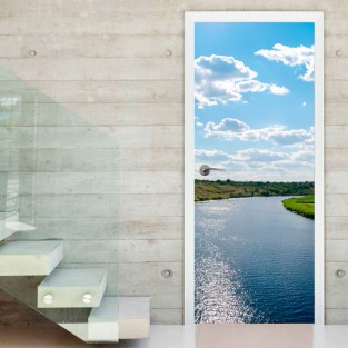 Vinilos para puertas atardecer fluvial