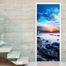 Vinilos para puertas paisaje de atardecer en la laguna