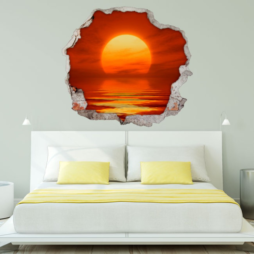 Vinilo agujero 3d puesta de sol en el mar