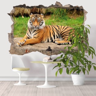 Vinilo decorativo agujero 3d tigre de bengala Vinilo decorativo agujero 3d tigre de bengala