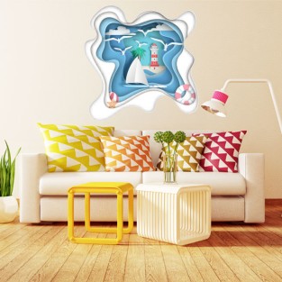 Vinilos decorativos 3d origami velero y faro infantil