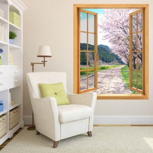 Vinilos ventana 3d árbol cerezo japón Vinilos ventana 3d árbol cerezo japón