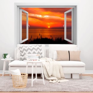 Vinilos ventanas efecto 3d puesta de sol lago Vinilos ventanas efecto 3d puesta de sol lago