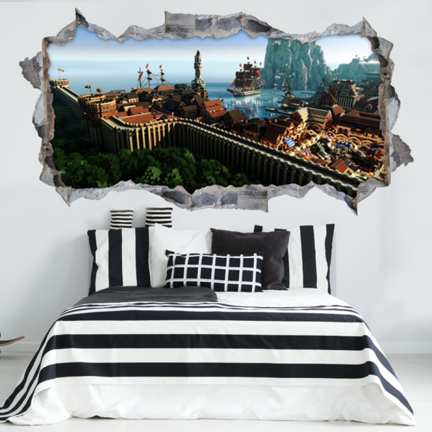 Vinilo decorativo agujero 3d minecraft